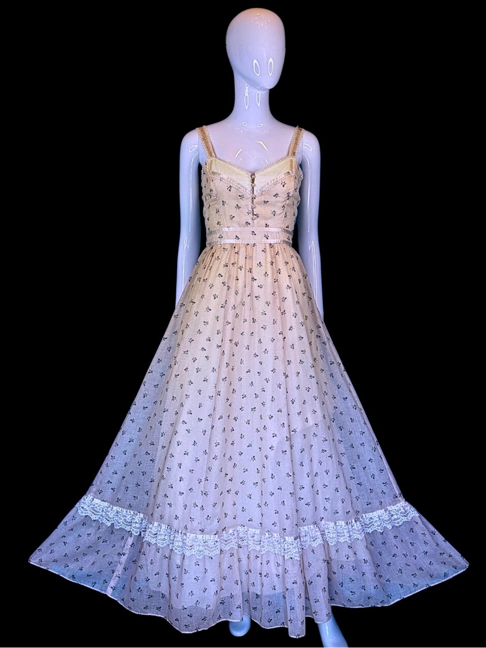 70s Gunne Sax Prairie Dress XS - Pink Calico Floral Maxi Dress - Deadstock - Picture 7 of 10